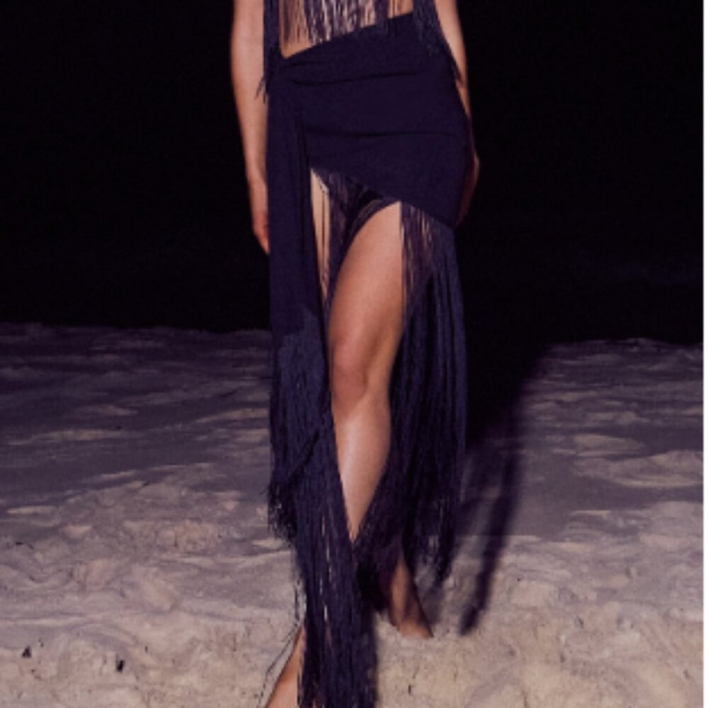 Black Side-Knot Fringe Skirt